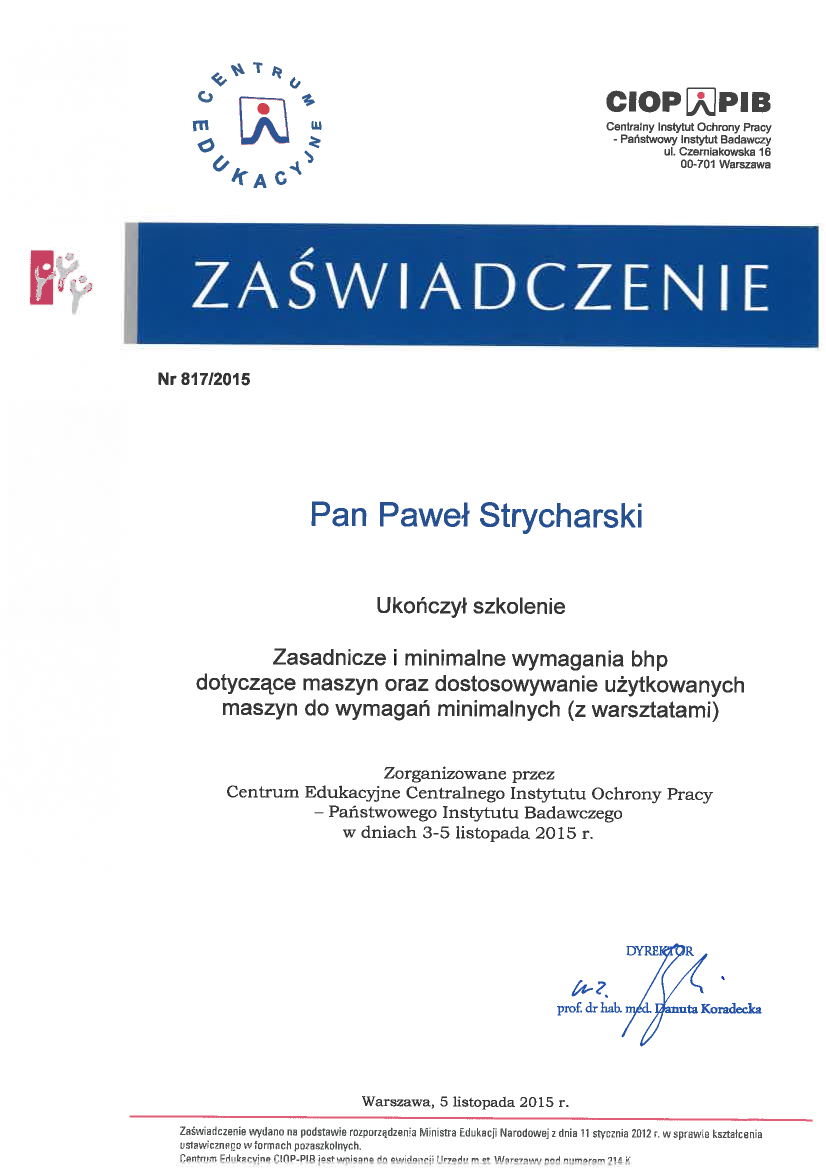 CIOP - Dostosowanie Maszyn